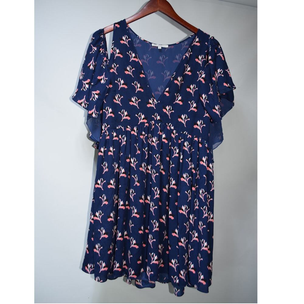 Rebecca Minkoff Navy Floral Cold Shoulder Flutter Sleeve Mini Dress Size Small